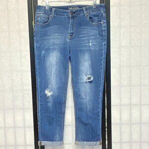 Maurices Hi Rise Straight Distressed Cuff Hem Ankle Jeans 9/10 Faded Denim Wash